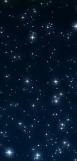 Starry night wallpaper with white stars on a deep blue background.