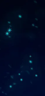 Starry night mobile wallpaper with glowing blue stars on a dark background.