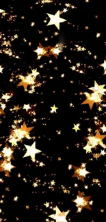 Mobile wallpaper with shimmering golden stars on a dark background.