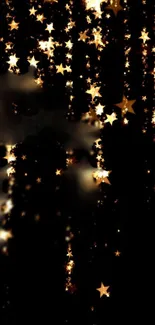 Golden stars on a black background mobile wallpaper.