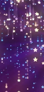 Starry night mobile wallpaper with purple background and shimmering stars.