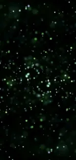 Green starry night background with twinkling lights on a dark backdrop.