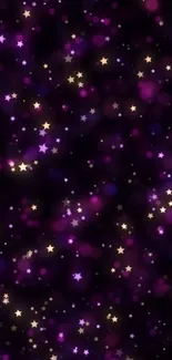 Starry night wallpaper with purple and gold stars on a dark background.