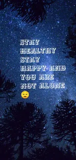 Motivational text on a starry night sky wallpaper with dark blue hues.