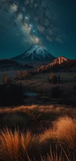 Starry night over a mountain with Milky Way visible.