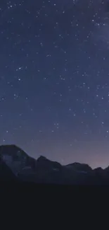 Majestic night sky with stars over mountains.