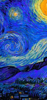 Starry Night style mobile wallpaper with swirling night sky.