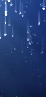 Starry night mobile wallpaper with falling stars on a deep blue background.