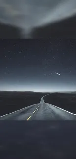 Lonely road under a starry night sky with dreamy cosmic atmosphere.