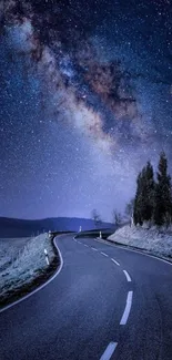 Scenic night road under a starry sky.