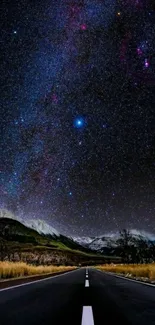 Starry night sky over a peaceful road.