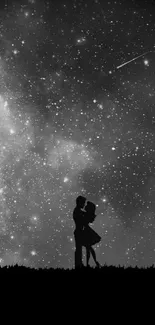 Romantic silhouette under a starry sky wallpaper.