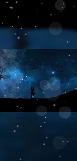 Silhouetted couple under a starry night sky wallpaper.