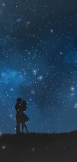 Romantic silhouette under a starry night sky wallpaper.