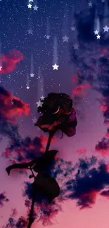 Mystical night rose against a starry sky.