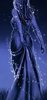 Silhouette with stars on a dark blue night sky wallpaper.