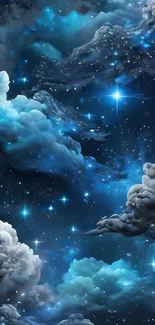 Starry night sky with clouds wallpaper.