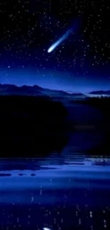 Starry night sky over lake wallpaper with scenic reflections.