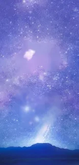 Starry night sky mobile wallpaper with blue and purple galaxy.