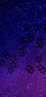 Starry night sky wallpaper with purple gradient and celestial theme.