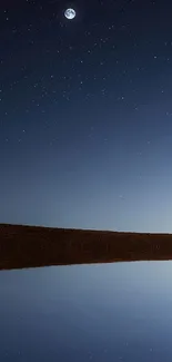 Serene starry night sky with moon and horizon.