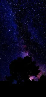 Silhouette against a starry night sky with galaxy view in mobile wallpaper.