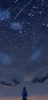 Starry night sky wallpaper with meteors.