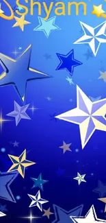 Blue starry mobile wallpaper with shimmering stars.