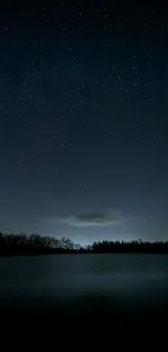 Serene night sky filled with stars over a calm landscape.