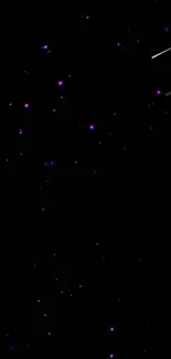 Starry night mobile wallpaper with purple stars on a black background.