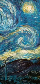 Van Gogh's Starry Night on mobile wallpaper.