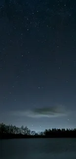 Starry night sky over a calm, dark landscape.