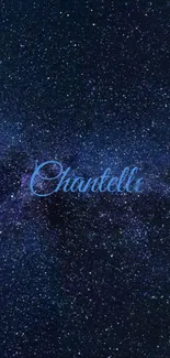 Dark blue starry night sky with elegant text.