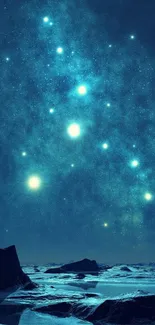 Starry night sky wallpaper with glowing stars.