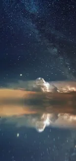 Sailboat on tranquil water under a starry night sky with a milky way view.