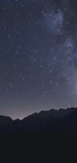 Starry night sky with mountains wallpaper.