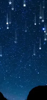 Starry night sky wallpaper with shooting stars.