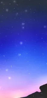 Mobile wallpaper of a starry night sky with a purple to blue gradient.