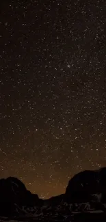 Starry night sky with mountains silhouetted in the foreground.