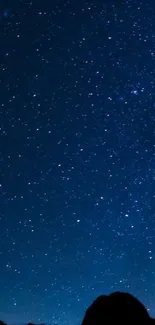 Starry night sky with glowing stars on a deep blue background.