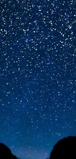 Starry night sky with countless bright stars twinkling in the serene dark blue sky.