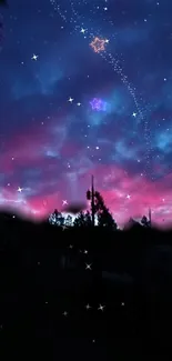 Magical starry night sky with vibrant stars and clouds.