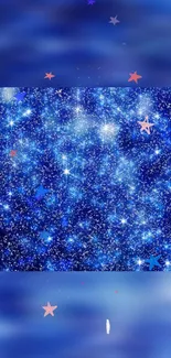 Starry night sky wallpaper with glittering blue stars and pink accents.