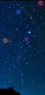 Starry night sky with colorful animated stars.