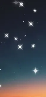 Mobile wallpaper of a starry night sky with twinkling stars and a crescent moon.