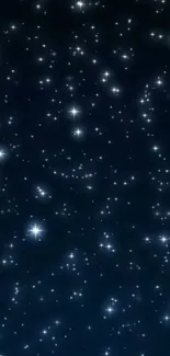 Glowing stars scattered on a deep blue night sky wallpaper.