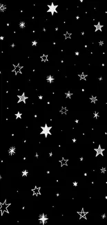 Starry night wallpaper with white stars on black background.