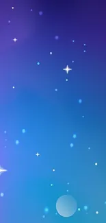 Blue and purple starry night sky wallpaper with glowing stars.