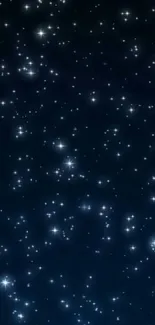 Starry night sky filled with twinkling stars and a dark blue background.