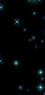 Mobile wallpaper with glowing stars on a black background.